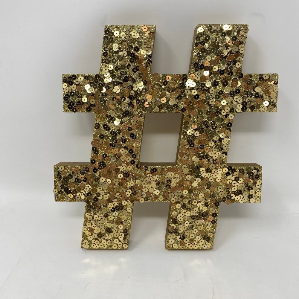Gold sequin hashtag decor